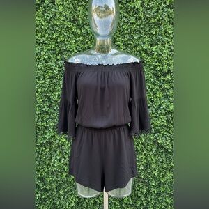 Anthropologie Lilka Romper Medium black flare bell sleeve veda
